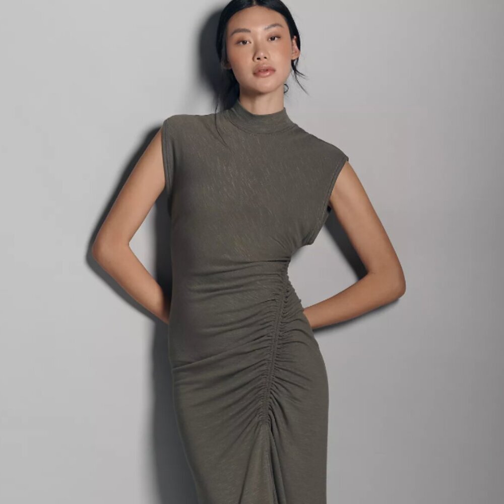 Daily Practice by Anthropologie, Mock-neck ruched Midi dress